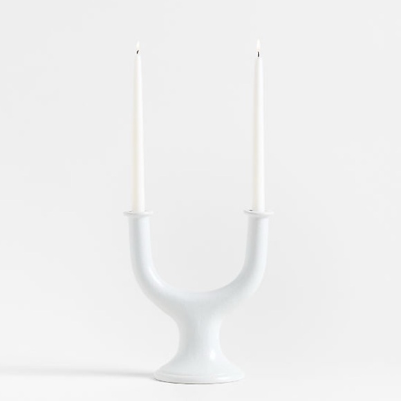 New! Crate&Barrel White Ceramic Dual Candle Holder